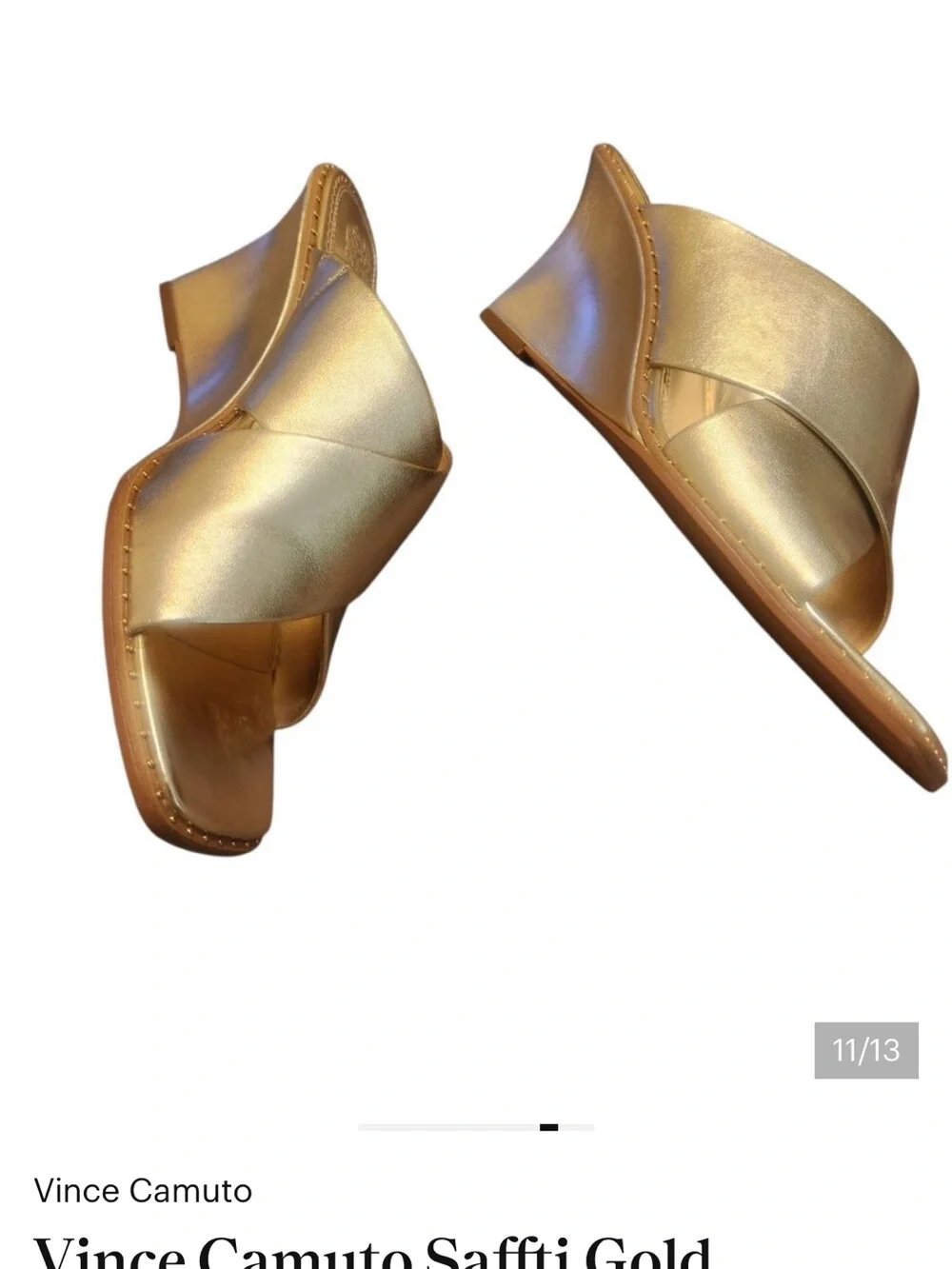 Vince Camuto SAFFTI Metallic Gold Cross-Band Slide 8.5M